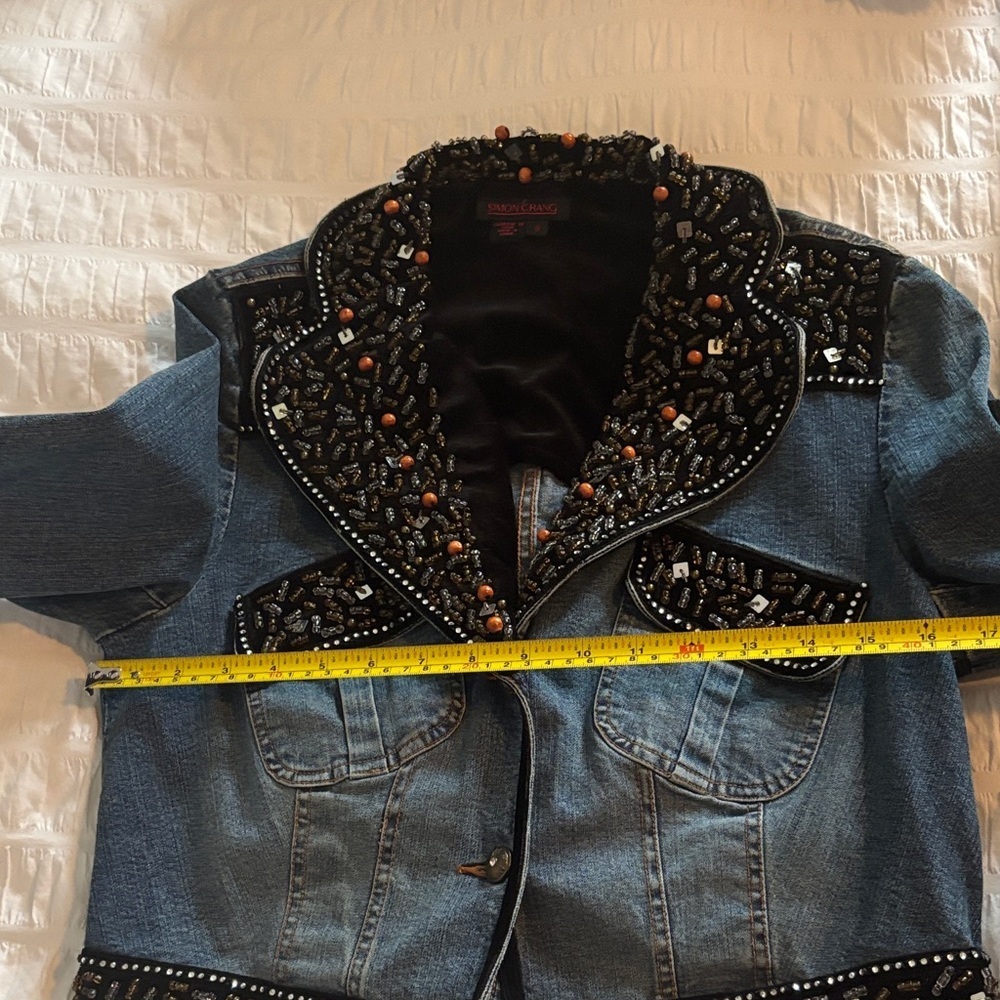 Vintage Stunning Simon Chang Medium Blue Denim Jacket with Beaded Embellishment - Picture 10 of 15